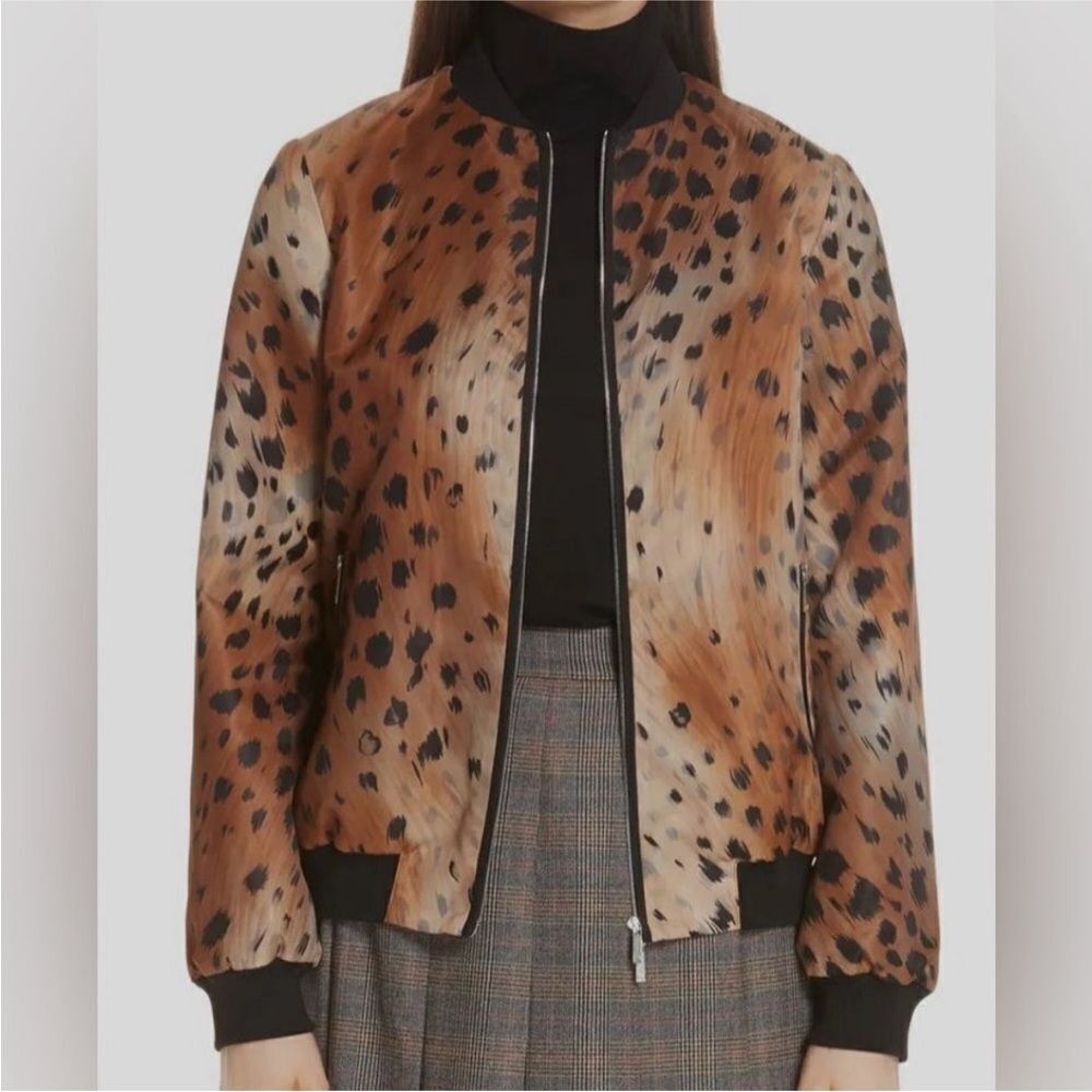 Lafayette 148 Leopard Print Women's Bomber Jacket, L